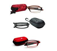 Fads & Fashions 3 PAIRS SUPER-LITE TR90 Material FOLDING,BENDABLE Reading Glasses Includes CASE with BELT HOLDER + Cloth 10 Lens Variations in Black, Burgundy or Brown RG51