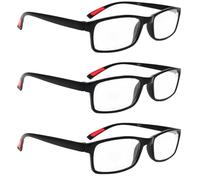 Fads & Fashions 3 x Pairs Ultra-Lite Bendable TR90 Material Reading Glasses +1.0+1.5 +2.0 +2.5 Available in 4 Mix N Match Colour Designs RG9 (3 x Black with Red, +2.0)