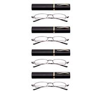 Fads & Fashions 4 x Pen Holder Grey Frame Compact Reading Glasses with Aluminium Case MT74 (4 x Grey Frame with Black Case, +1.0)
