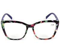 Fads & Fashions Cat Eye Funky Retro Reading Glasses Women with Spring Hinges DX88 (Blue Green Red Mix with Blue Temples, 3.5, x)
