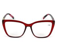 Fads & Fashions Cat Eye Funky Retro Reading Glasses Women with Spring Hinges DX88 (Transparent Red with Floral Temples, 2.0, x)