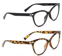 Fads & Fashions Cat Eye Reading Glasses Stylish Retro Womans Spring Hinges Lightweight Ready Readers Clear Vision 1.0+ 1.5+ 2.0+ 2.5+ 3.0+ 3.5+ 4.0+ DX82 (2 PACK Black - Tortoise, 1.5, Dioptres)