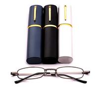 Fads & Fashions MT74 Pen Holder Compact Reading Glasses with Case with 12 Lens Strength Variations Up to +3.75 (Grey Frame with Grey Case, 1.25)