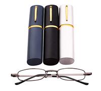Fads & Fashions MT74 Pen Holder Grey Frame Compact Reading Glasses with Case with12 Lens Strength Variations Up to +3.75 (Grey, 3.5)