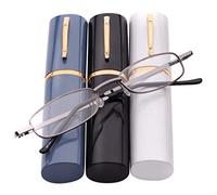 Fads & Fashions MT74 Pen Holder Grey Frame Compact Reading Glasses with Case with12 Lens Strength Variations Up to +3.75 (Silver, 4.0)
