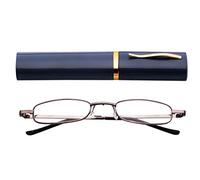 Fads & Fashions MT74 Pen Holder Grey or Silver Frame Compact Reading Glasses with Case with 12 Lens Strength Variations Up to +3.75 (Grey Frame with Grey Case, 3.5)
