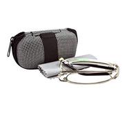 Fads & Fashions Silver Folding Metal Alloy Reading Glasses Case & Belt Strap Z006 (Silver with Gold Tip, 3.0, x)