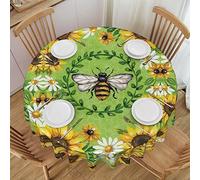 Faduni Bee & Sunflowers Round Tablecloth - 60 Inch Washable Polyester Table Cloth Decorative Table Cloth For Kitchen Dining Table Parties Camping