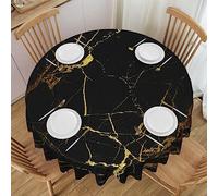 Faduni Black Gold Marble Round Tablecloth - 60 Inch Washable Polyester Table Cloth Decorative Table Cloth For Kitchen Dining Table Parties Camping