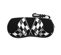 FADUNI Black White Formula Checkered Flags Pattern Lightweight Soft Sunglasses Case,Neoprene Zipper Glasses Pouch,Portable Eyeglasses Bag With Hook For Women Men