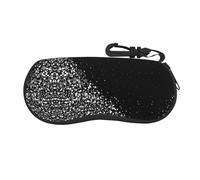 Faduni Black White Glitter Lightweight Soft Sunglasses Case,Neoprene Zipper Glasses Pouch,Portable Eyeglasses Bag With Hook For Women Men