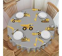 Faduni Construction Trucks Round Tablecloth - 60 Inch Washable Polyester Table Cloth Decorative Table Cloth For Kitchen Dining Table Parties Camping