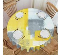 Faduni Grey And Yellow Abstract Art Painting Round Tablecloth - 60 Inch Washable Polyester Table Cloth Decorative Table Cloth For Kitchen Dining Table Parties Camping