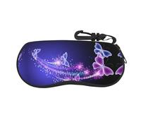 Faduni Lovely Purple Butterfly Lightweight Soft Sunglasses Case,Neoprene Zipper Glasses Pouch,Portable Eyeglasses Bag With Hook For Women Men