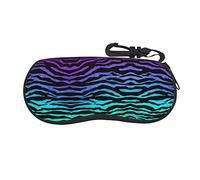 Faduni Purple Blue Green Camouflage Zebra Stripes Lightweight Soft Sunglasses Case,Neoprene Zipper Glasses Pouch,Portable Eyeglasses Bag With Hook For Women Men