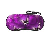Faduni Purple Butterfly Lightweight Soft Sunglasses Case,Neoprene Zipper Glasses Pouch,Portable Eyeglasses Bag With Hook For Women Men