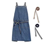 FADUOFA Japanese Cotton Linen Cross Back Apron with Pockets,Fashion Pinafore Dress for Gardening Painting Cleaning Cooking, Denim, Medium