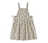 FADUOFA Japanese Cotton Linen Cross Back Apron with Pockets,Fashion Pinafore Dress for Gardening Painting Cleaning Cooking, White Flower, 37.8x17in