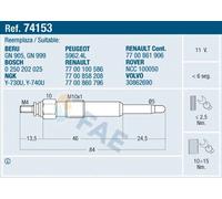 FAE 74153 Glow plug 11V M10x100 LAND ROVER: Freelander I Off-Road, RENAULT: Scénic 1