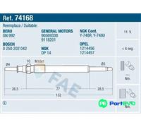 FAE GLOW PLUG 74168 FOR OPEL SAAB VAUXHALL