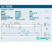 FAE GLOW PLUG 74195 FOR HONDA OPEL VAUXHALL