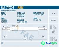FAE GLOW PLUG 74234 FOR OPEL RENAULT SAAB VAUXHALL