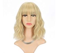 FAELBATY Blonde Wig With Bangs Short Wavy Bob Shoulder Length Synthetic Cosplay Wig for Women (12" Mix Blonde Color 6186)