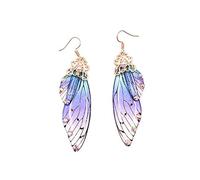Faerie Butterfly Wing Foil Rhinestone Earrings Necklace Set Unique Fairy Simulation Big Monarch Butterflies Earring Classy Handmade Jewelry for Women, Metal Resin, resin