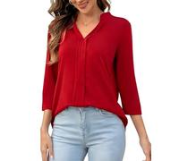 FaerieFlair Ladies' Party Going Out Tops - Summer Womens Blouse 3/4 Sleeve Wedding V Neck Tunic Shirts Elegant Flowy Flattering Tops Wear with Leggings Mother of The Bride Outfits Size 14-16 Red