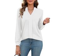 FaerieFlair Ladies Tops Elegant V Neck Long Sleeve T Shirt Longline Basic Tshirt Blouse White Size 12 14