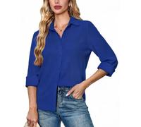 FaerieFlair Long Sleeve Tops Women Classic Collared Button Up Shirts Ladies Blouses Office Business Casual Formal Work Tops Royal Blue Size 22 24 XXL