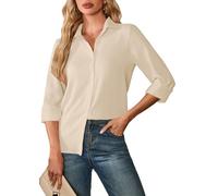 FaerieFlair Shirts for Women UK Beige Long Sleeve Top Office Work Business Casual semi Formal Button Down Blouses Teacher Smart Outfits Apricot Size 18 20 XL