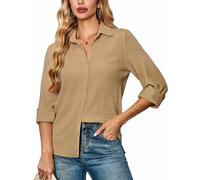 FaerieFlair Women Blouses V Neck Half Sleeve Summer Tops Solid Color Lightweight Shirts for Women 2026 Trendy Summer Outfits Elegant Womens Clothing, Cream Ivory Khaki Large Size 16-18