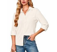 FaerieFlair Womens Shirts V Neck Long Sleeve Ladies Tops Work Business Casual Formal Button Down Blouses Smart Casual Outfits Apricot Size 22 24 XXL
