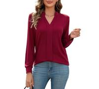 FaerieFlair Womens Tops Long Sleeve Red Going Out Blouses Party Winter Plain Evening Tunic Shirts Autumn Vintage Fashion Festival Clothes Size 18-20 Wine Red