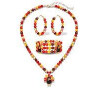 FAERLIIRY African Jewelry Set for Women Juneteenth Necklace Earrings Bracelet Beaded Africa Map Pendant Necklace Stretch Bracelet Hoop Earrings Black History Accessories Gifts, One Size, BEADS, No