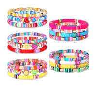 FAERLIIRY Beaded Bracelet Heishi Stretch Bracelets for Woman Preppy Bracelets Summer Beaded Bracelet Colorful Beach Surfer Bracelet Preppy Jewelry, L, Zinc, no gemstone