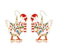 FAERLIIRY Christmas Earrings for Women Funny Christmas Light Chicken Dangle Earrings Xmas Holiday Festive Party Cheer Joy Jolly Chicken Earring jewelry Gifts, One Size, Metal, No Gemstone