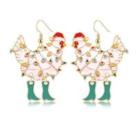 FAERLIIRY Christmas Earrings for Women Funny Christmas Light Chicken Dangle Earrings Xmas Holiday Festive Party Cheer Joy Jolly Chicken Earring jewelry Gifts, One Size, Metal, No Gemstone