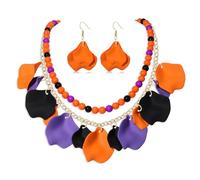 FAERLIIRY Flower Petal Necklace Earrings Set Layered Statement Necklace Beaded Necklace Jewelry Set for Women Summer Necklace Earrings, L, Resin, No Gemstone