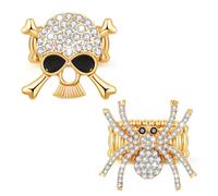 FAERLIIRY Halloween Ring Spider Skull Ring Punk Gold Crystal Spider Ring Halloween Speacial Statement Ring Oversized Exaggrated Ring Costume Party Jewellery for women, Metal, No Gemstone