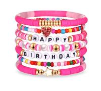 FAERLIIRY Holiday Bracelets Preppy Bracelets Colorful Clay Friendship Bracelet Rainbow Bead Bracelets Heishi Stretch Bracelet for Woman Girls Summer Bracelets Surfer Beach Bracelets Preppy Jewelry