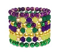 FAERLIIRY Mardi Gras Beaded Bracelets for Women Heishi Stretch Bracelets Mask Fleur De Lis Charm Bracelets Carnival Holiday Preppy Bracelets Jewelry, L, Alloy, no gemstone