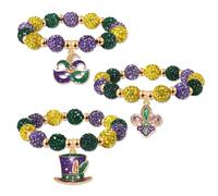FAERLIIRY Mardi Gras Beaded Bracelets for Women Heishi Stretch Bracelets Mask Fleur De Lis Charm Bracelets Carnival Holiday Preppy Bracelets Jewelry, L, Alloy, no gemstone