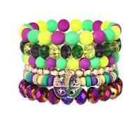 FAERLIIRY Mardi Gras Beaded Bracelets for Women Heishi Stretch Bracelets Mask Fleur De Lis Charm Bracelets Carnival Holiday Preppy Bracelets Jewelry, L, Alloy, no gemstone