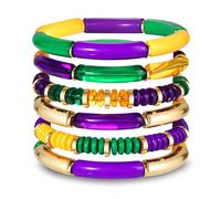 FAERLIIRY Mardi Gras Beaded Bracelets for Women Heishi Stretch Bracelets Mask Fleur De Lis Charm Bracelets Carnival Holiday Preppy Bracelets Jewelry, L, Alloy, no gemstone