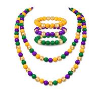FAERLIIRY Mardi Gras Beads Necklace Bracelets Carnival Necklaces Purple Green Gold Beads Bracelets Layered Carnival Necklace Mardi Gras Accessories