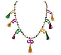 FAERLIIRY Mardi Gras Necklace Bulk Carnival Long Necklaces Glitter Fleur De Lis Mask Pendant Necklace for Women Purple Green Gold Link Chain Necklace Mardi Gras Accessories Party Decorations, M, Zinc