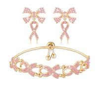 FAERLIIRY Pink Ribbon Bracelets Breast Cancer Survivor Gifts for Woman Glitter Beaded Bracelet HOPE FIGHT Pink Bracelets Breast Cancer Survivor Support Jewelry Gifts, 2.5, Glass, no gemstone
