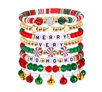 FAERLIIRY Preppy Beaded Bracelets Heishi Stretch Bracelet for Woman Girls Teens Evil Eye Polymer Clay Stackable Charm Y2K Summer Bracelets Surfer Beach Bracelets Preppy Jewelry, Large, Alloy Steel, no